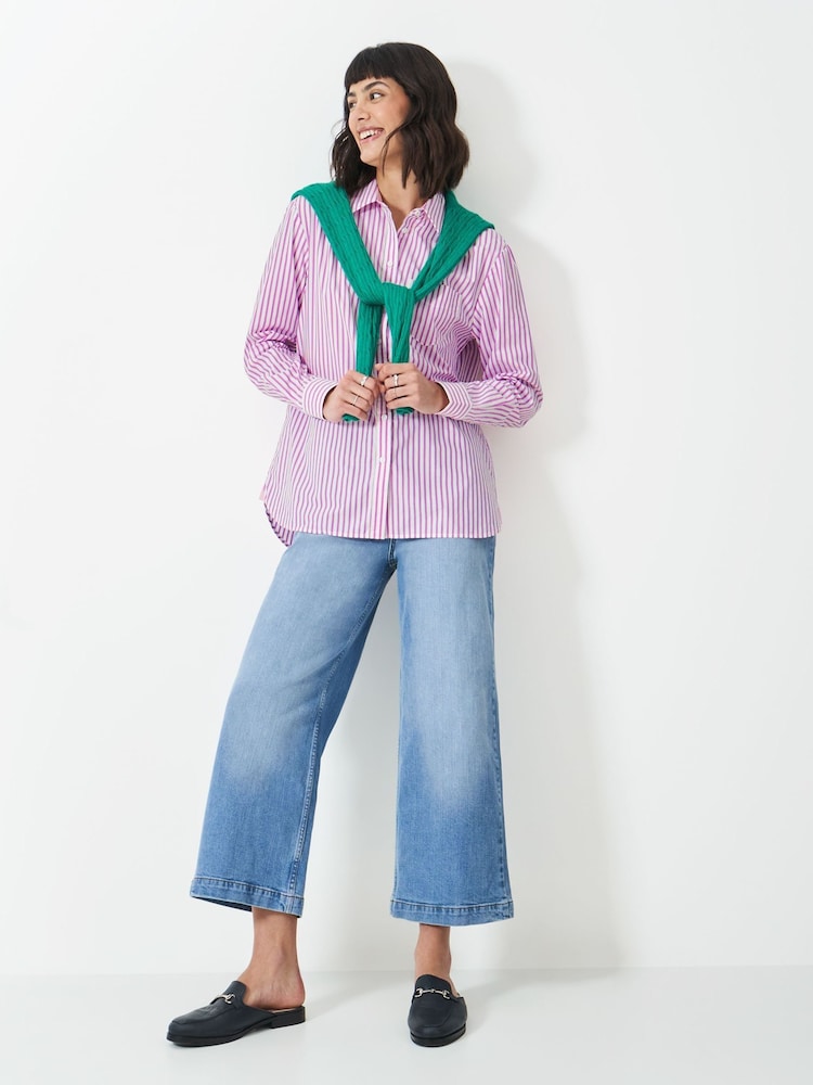 Crew Clothing Company Pink Relaxed Poplin 100% Cotton Shirt - Image 3 of 5