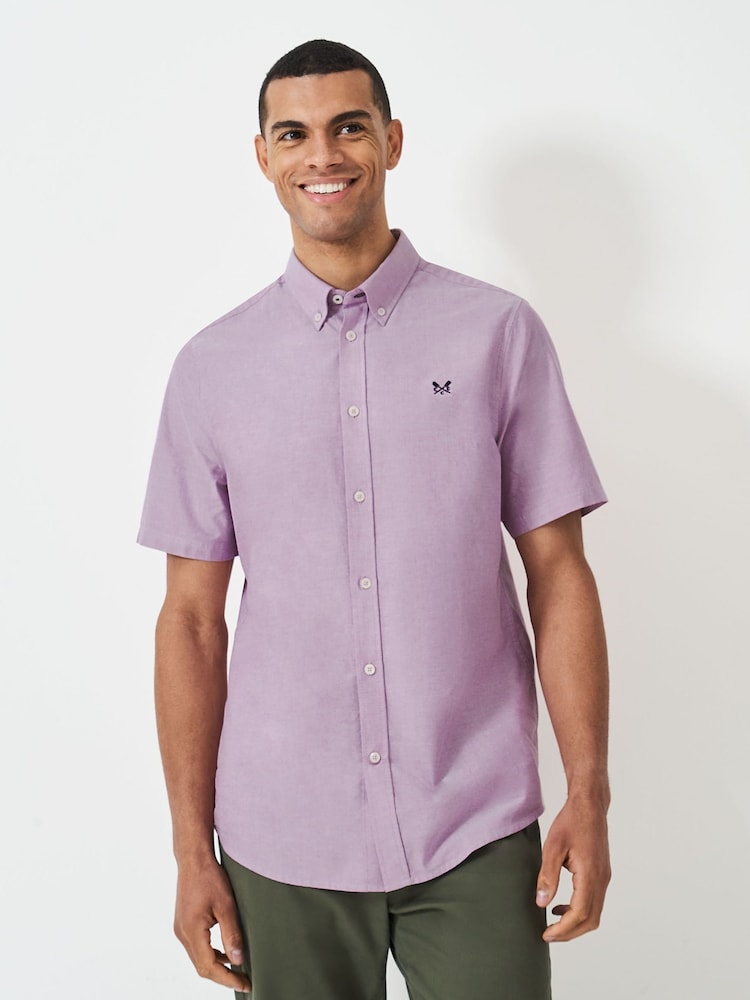 Crew Clothing Company Pink Short Sleeve 100% Cotton Oxford Shirt - Image 1 of 5