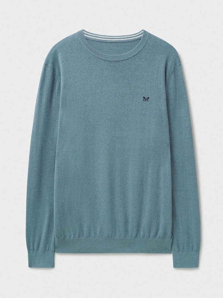 Crew Clothing Company Blue Cotton and Linen T-Shirt - Image 5 of 5