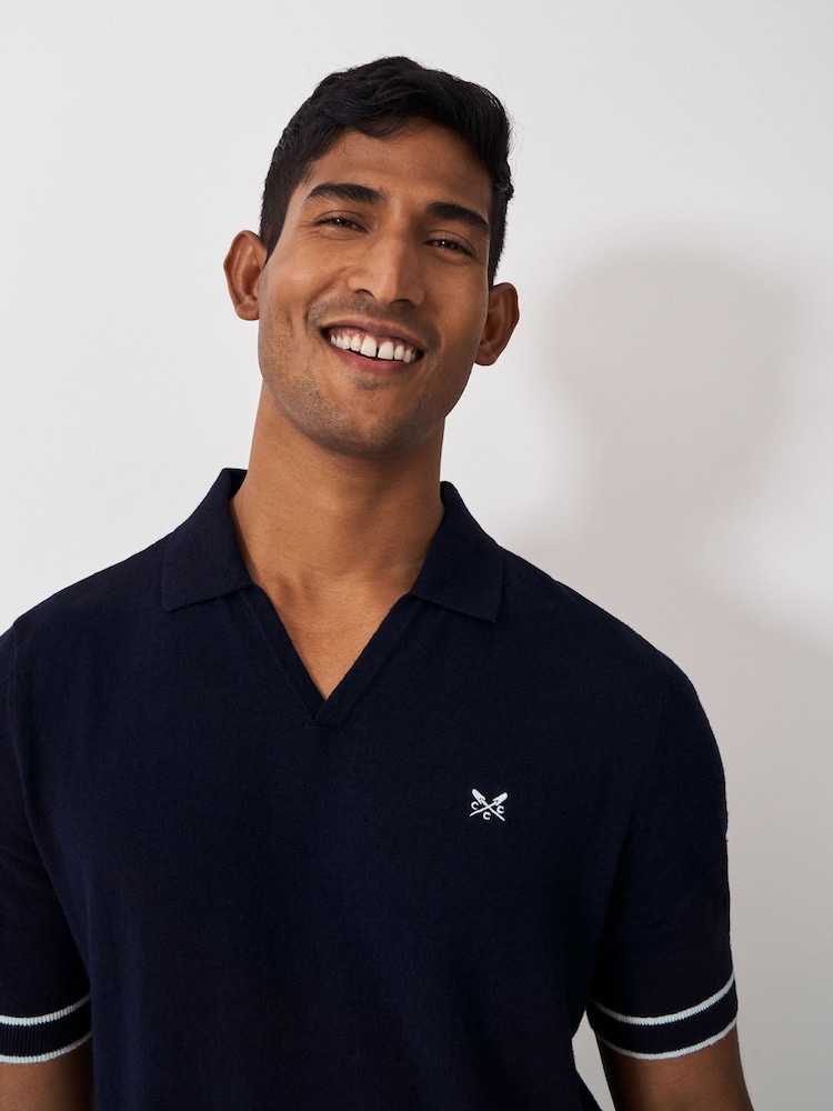 Crew Clothing Company Blue Johnny Collar Polo Shirt - Image 4 of 5