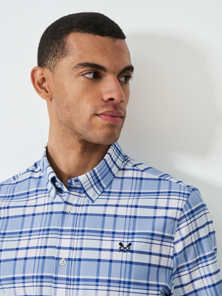 Crew Clothing Company Blue Short Sleeve 100% Cotton Oxford Check Shirt - Image 4 of 5