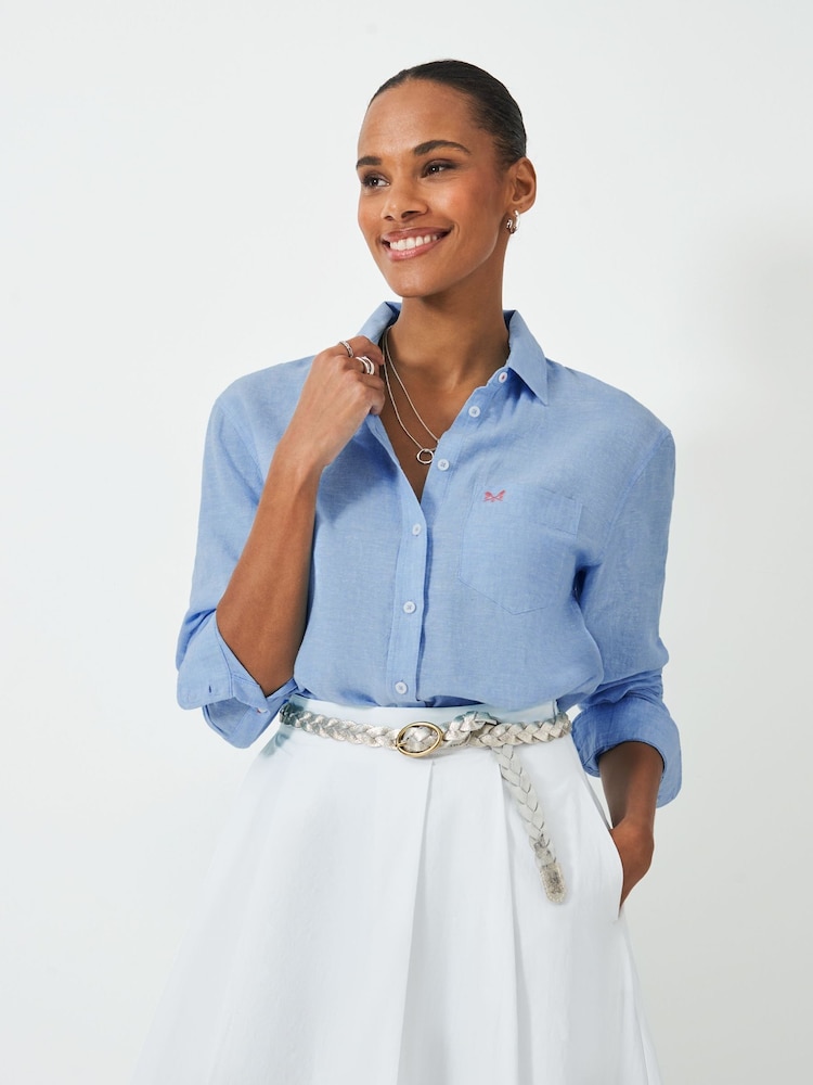 Crew Clothing Company Blue Linen Blend Shirt - Image 1 of 5