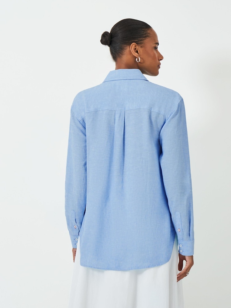 Crew Clothing Company Blue Linen Blend Shirt - Image 2 of 5