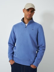 Crew Clothing Blue Classic Quarter Zip Sweatshirt - Image 1 of 5