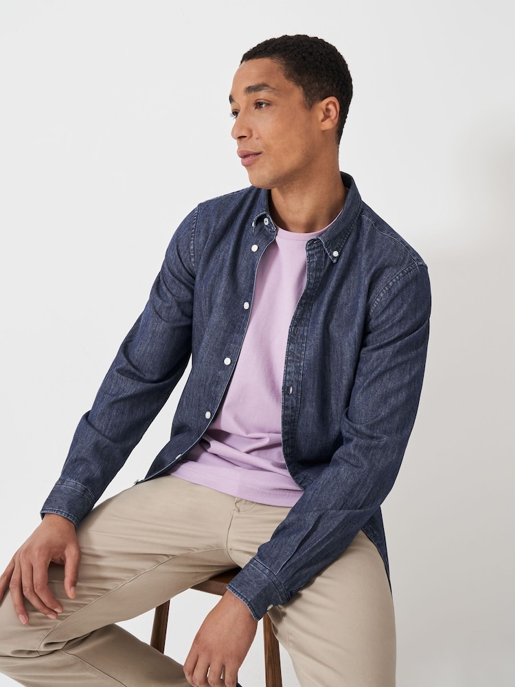 Crew Clothing Company Blue Washed Denim 100% Cotton Overshirt - Image 1 of 5 Crew Clothing Company Blue Washed Denim 100% Cotton Overshirt - Image 1 of 5