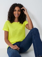 Crew Clothing Yellow Slub Crew Neck 100% Cotton T-Shirt - Image 1 of 5