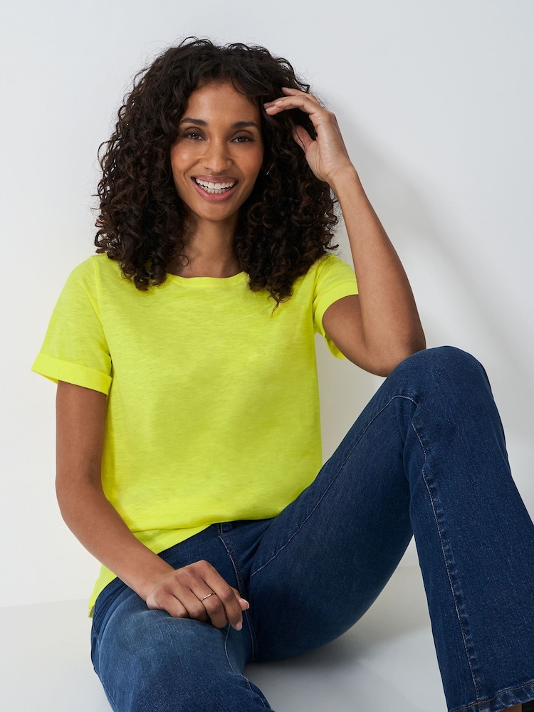 Crew Clothing Yellow Slub Crew Neck 100% Cotton T-Shirt - Image 1 of 5