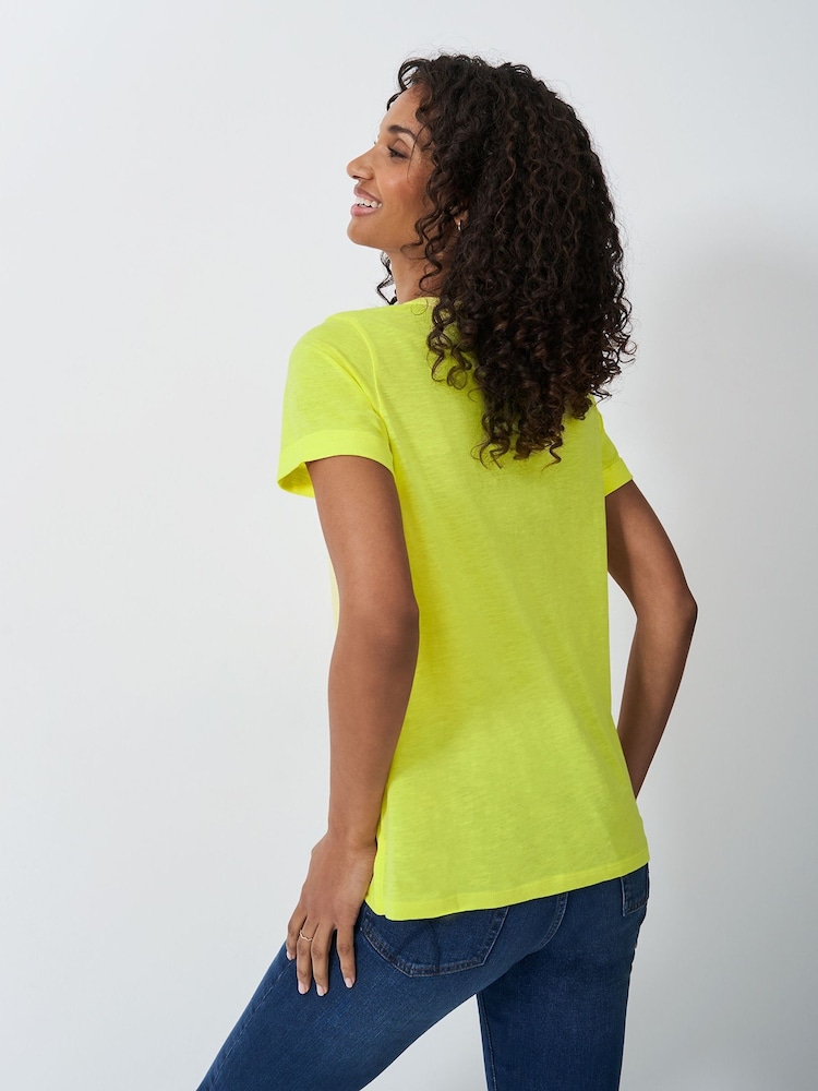 Crew Clothing Yellow Slub Crew Neck 100% Cotton T-Shirt - Image 2 of 5