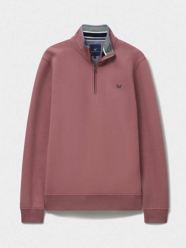 Crew Clothing Pink Classic Quarter Zip Sweatshirt - Image 5 of 5 Crew Clothing Pink Classic Quarter Zip Sweatshirt - Image 5 of 5