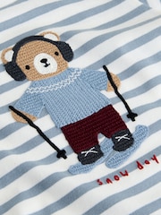 White/Blue Skiing Bear - تيشرت بكُم طويل وبتصميم مزخرف (3 شهور-7 سنوات) - صورة 7 من 7