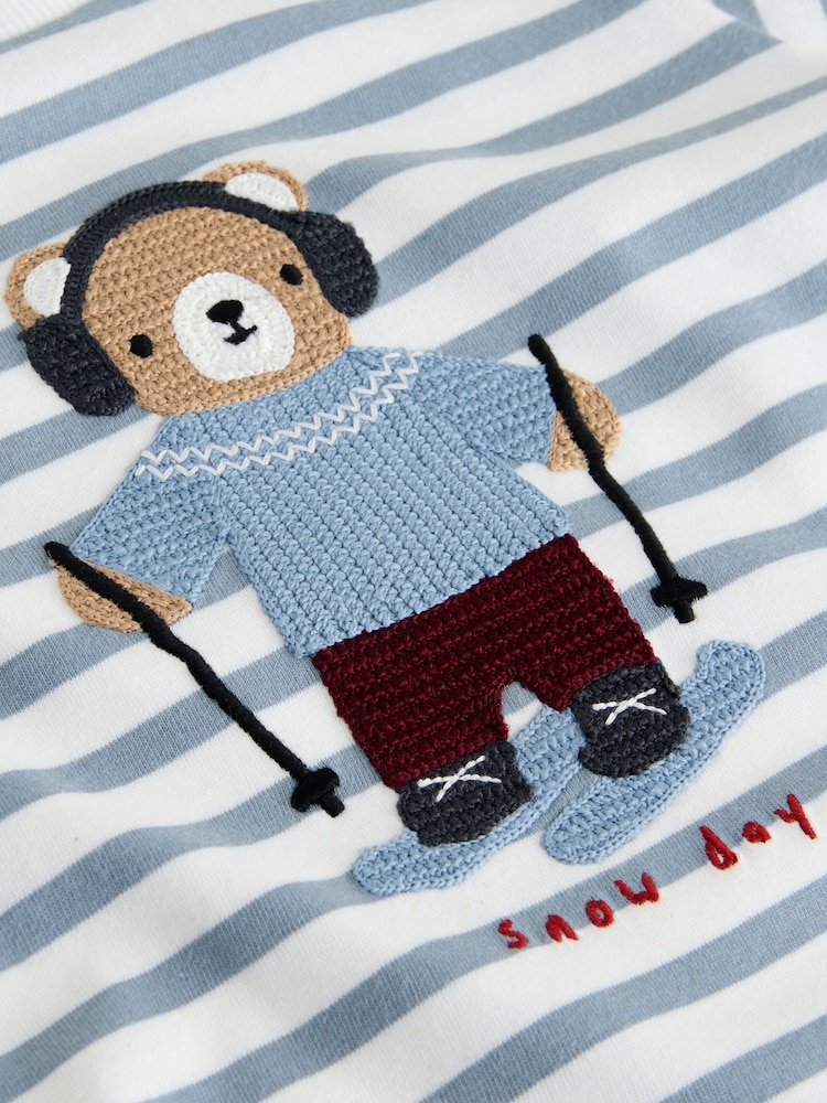 White/Blue Skiing Bear - تيشرت بكُم طويل وبتصميم مزخرف (3 شهور-7 سنوات) - صورة 7 من 7