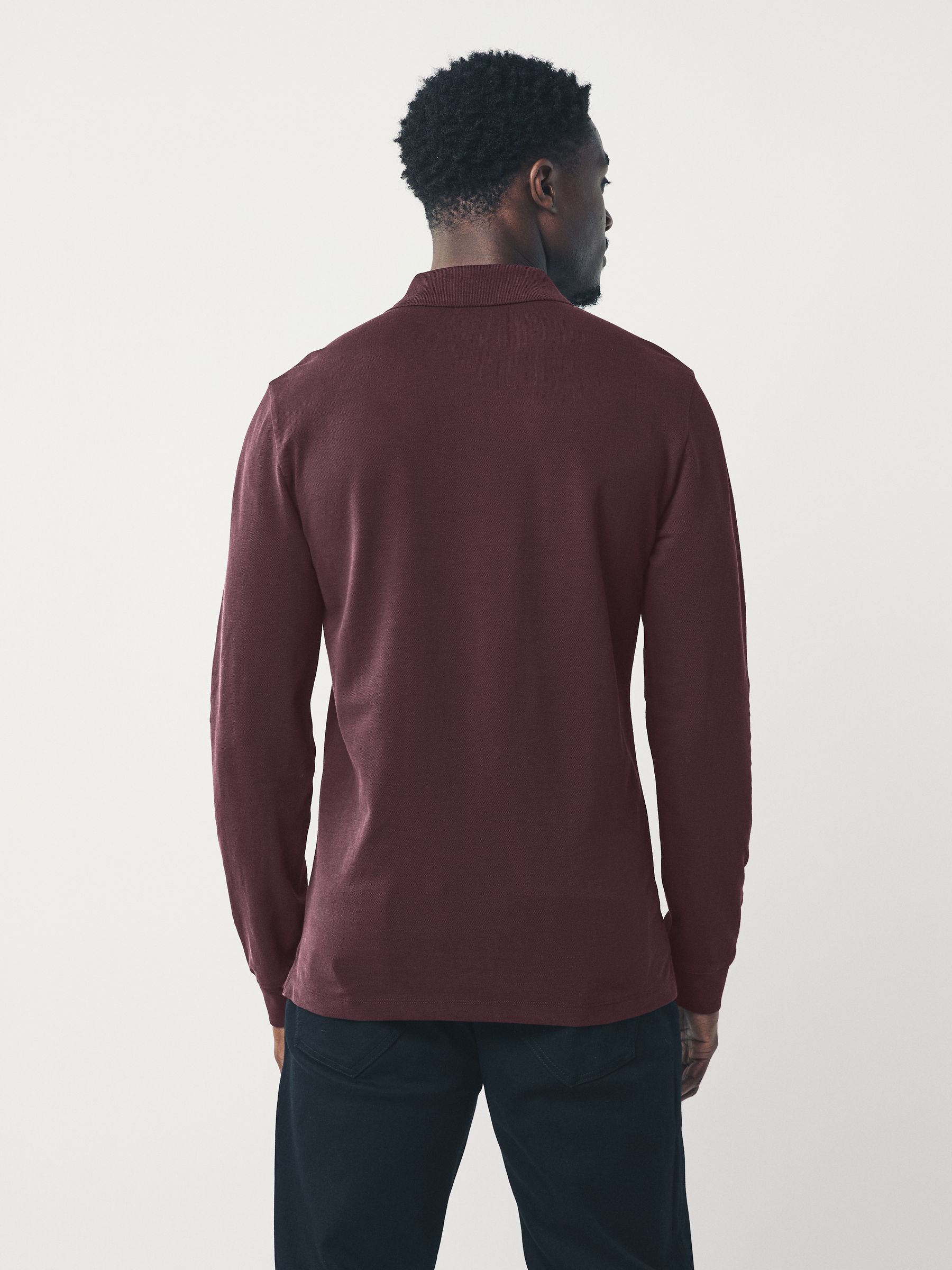 Buy Burgundy Red Regular Fit Long Sleeve Pique Polo Shirt from