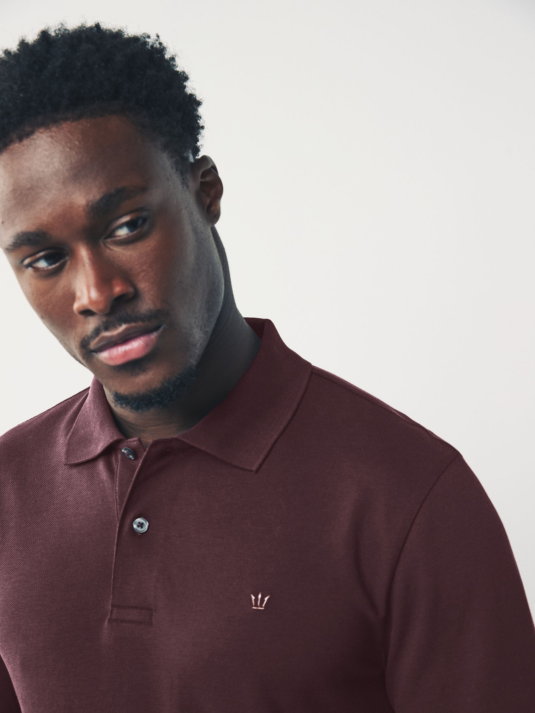Buy Burgundy Red Regular Fit Long Sleeve Pique Polo Shirt from