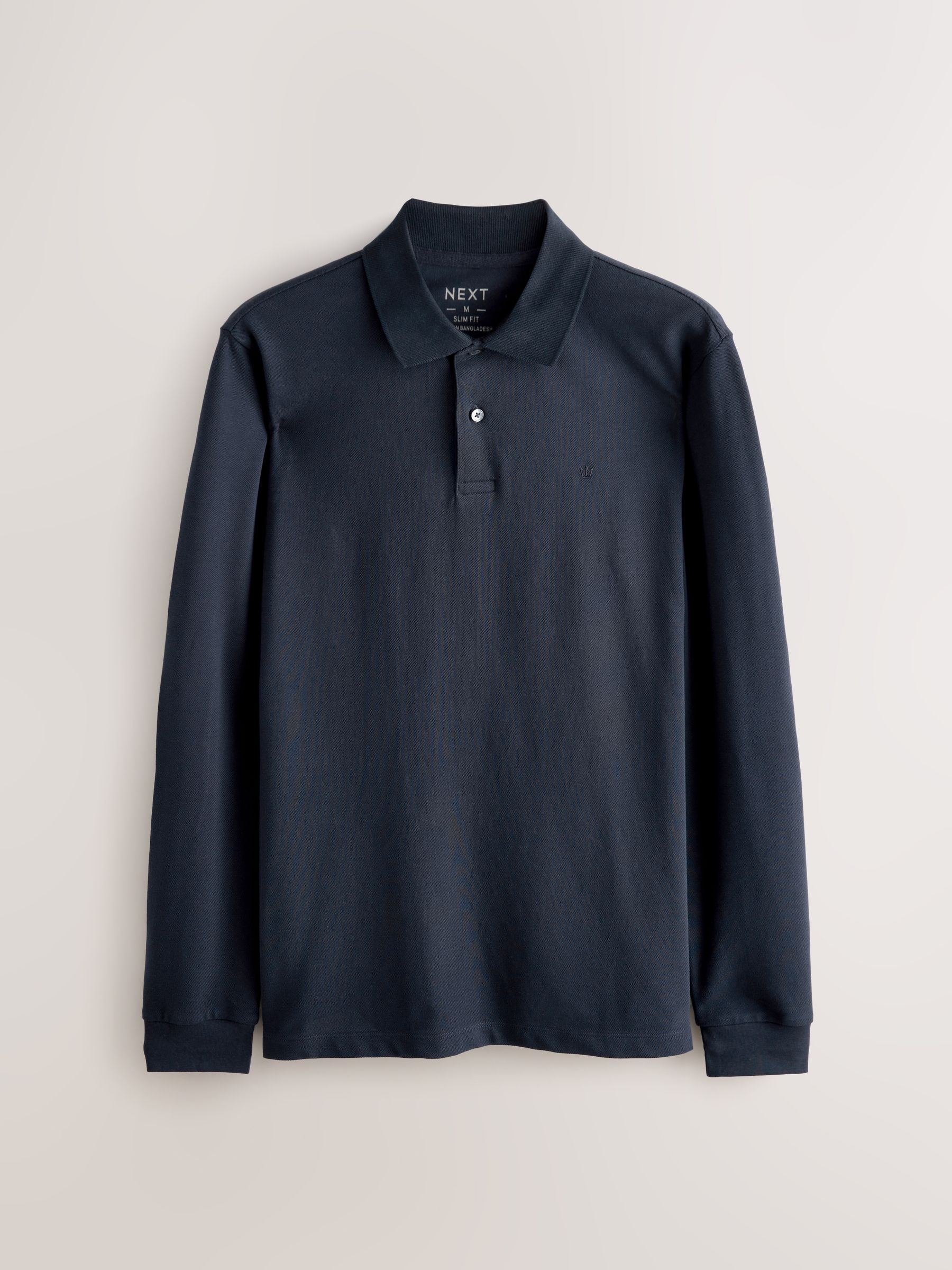 Buy Navy Blue Slim Fit Long Sleeve Pique Polo Shirt from Next