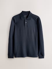 Navy Blue Slim Fit Long Sleeve Pique Polo Shirt - Image 5 of 7