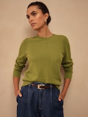 Green 100% Cashmere Crew Neck Jumper - Image 1 of 8