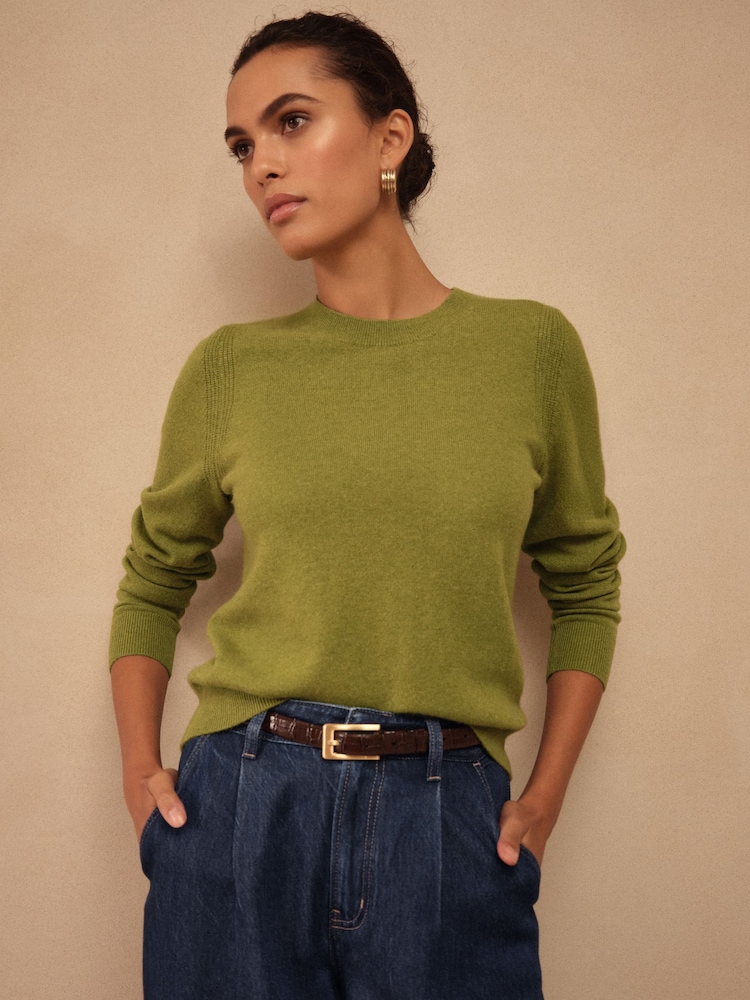 Green 100% Cashmere Crew Neck Jumper - Image 1 of 8