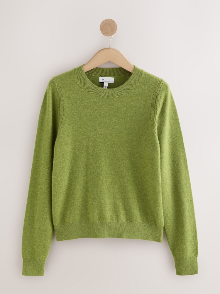 Buy Olive Green 100% Cashmere Crew Neck Jumper from the