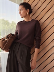 Chocolate Brown 100% Cashmere Crew Neck Jumper - Image 1 of 8