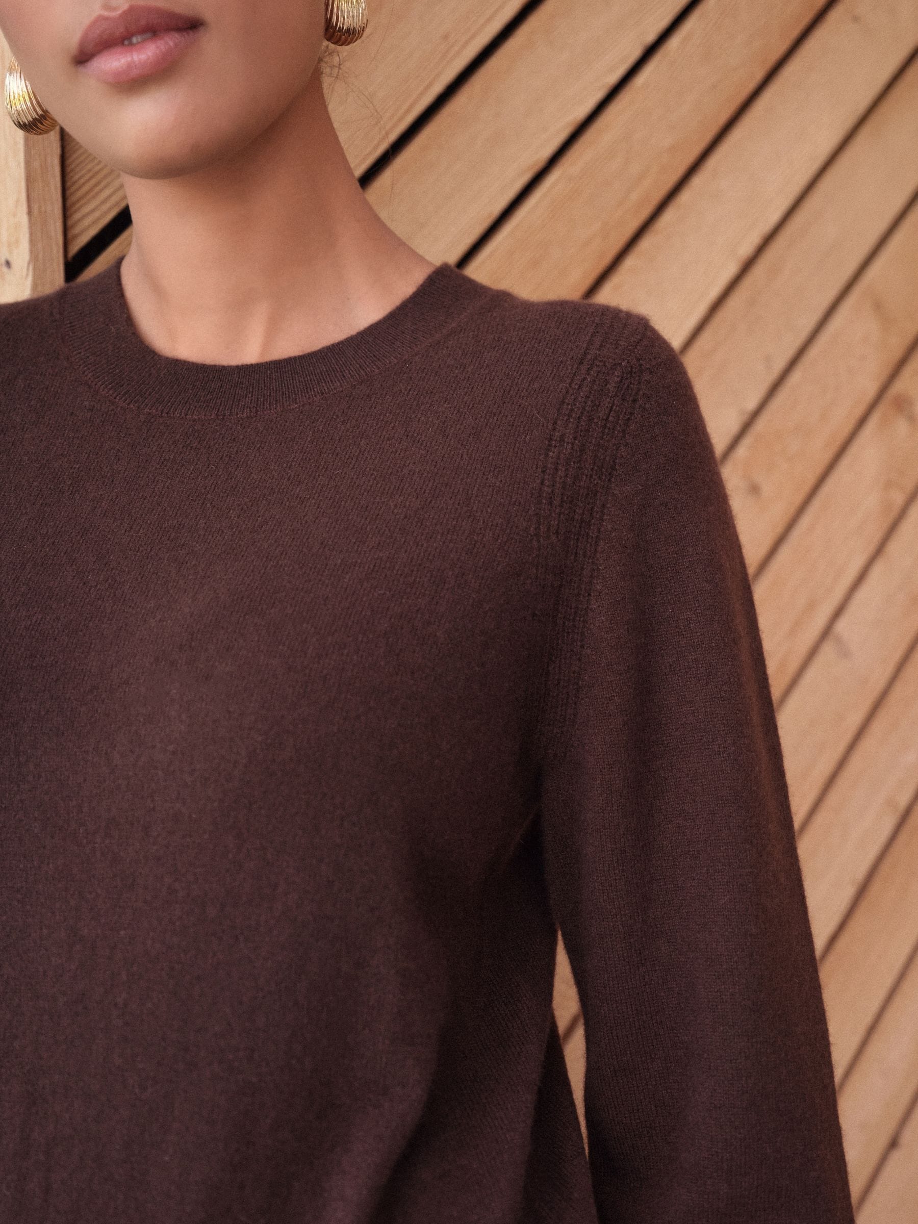 Buy Chocolate Brown N.Premium 100% Cashmere Crew Neck Jumper from