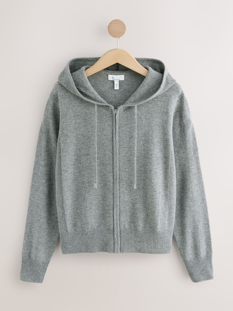 Grey Wool Cashmere Blend Co-Ord Knitted Zip Up Hoodie - Image 1 of 3