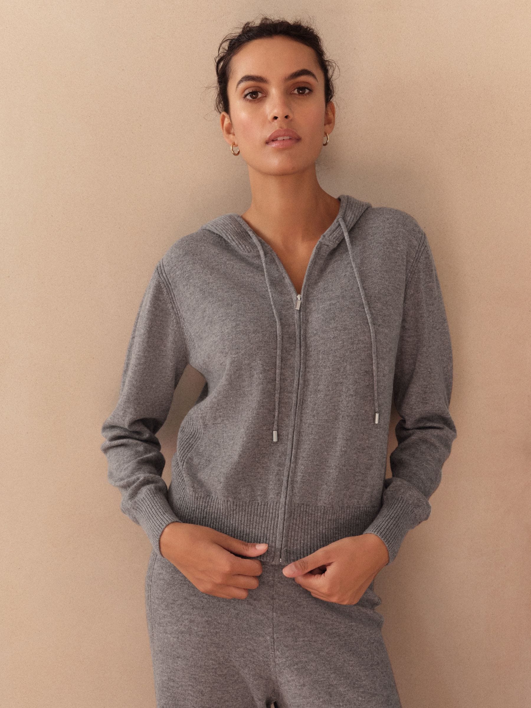 Buy Grey N.Premium Wool Cashmere Blend Co-Ord Knitted Zip Up