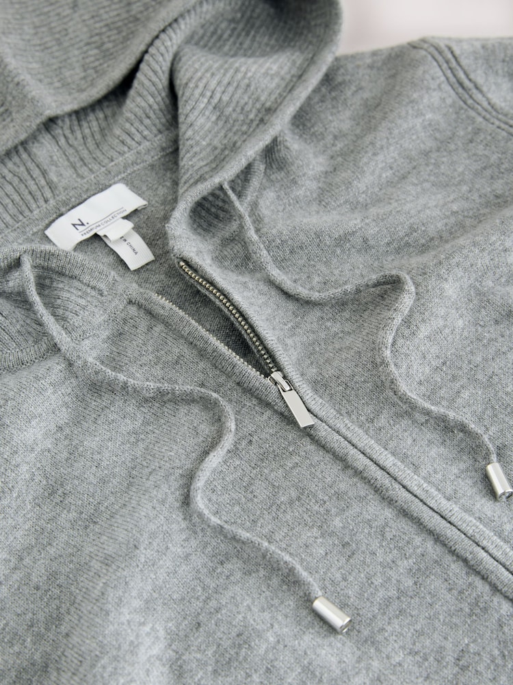 Grey Wool Cashmere Blend Co-Ord Knitted Zip Up Hoodie - Image 3 of 3