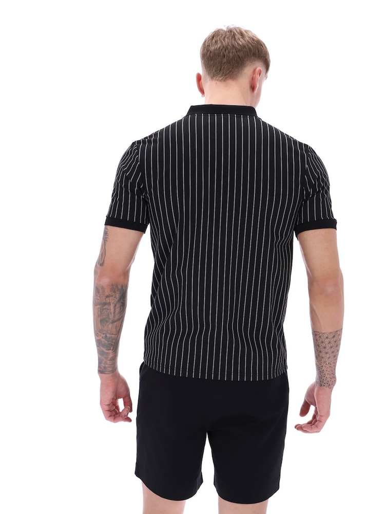 Fila Black Patton Jacquard Stripe 100% Cotton Polo Shirt - Image 2 of 5 Fila Black Patton Jacquard Stripe 100% Cotton Polo Shirt - Image 2 of 5