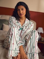 Laura Ashley Green Button Through Christmas Bow Pyjamas - Image 2 of 7
