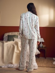 Laura Ashley Green Button Through Christmas Bow Pyjamas - Image 3 of 7