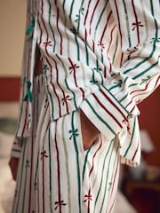 Laura Ashley Green Button Through Christmas Bow Pyjamas - Image 4 of 7