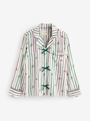 Laura Ashley Green Button Through Christmas Bow Pyjamas - Image 6 of 7