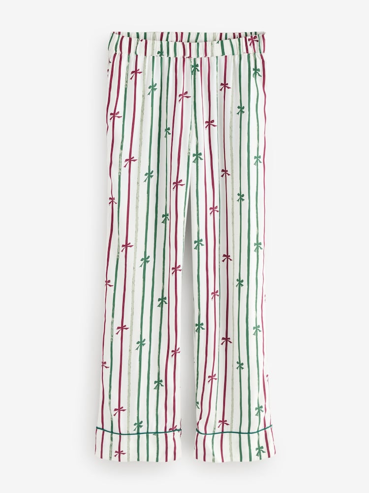 Laura Ashley Green Button Through Christmas Bow Pyjamas - Image 7 of 7