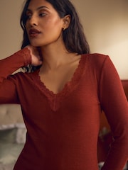 Laura Ashley Ecru Long Sleeve Jersey Woven Christmas Pyjamas - Image 4 of 15