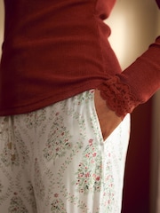 Laura Ashley Ecru Long Sleeve Jersey Woven Christmas Pyjamas - Image 5 of 15