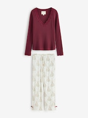 Laura Ashley Ecru Long Sleeve Jersey Woven Christmas Pyjamas - Image 8 of 15