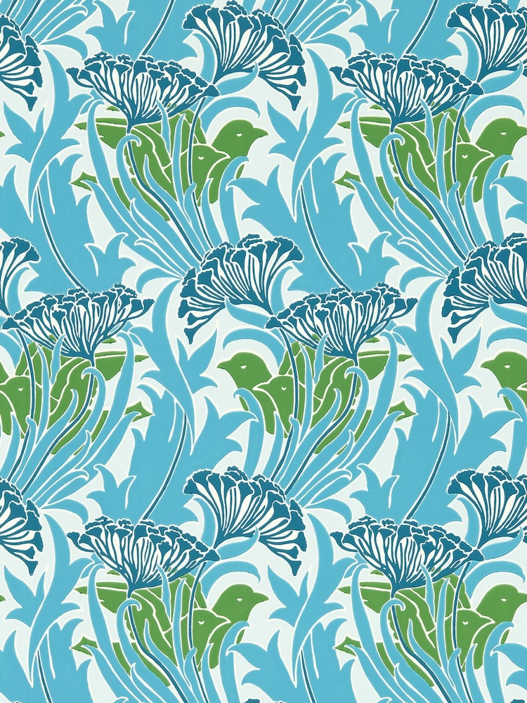 Morris & Co Garden Green or Lagoon Laceflower Bedford Park A4 Wallpaper Sample - Image 1 of 1