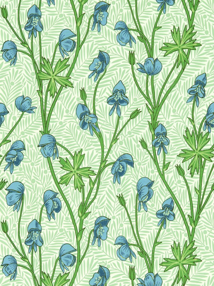 Morris & Co Cobalt or Goblin Green Monkshood Bedford Park A4 Wallpaper Sample - Image 1 of 1