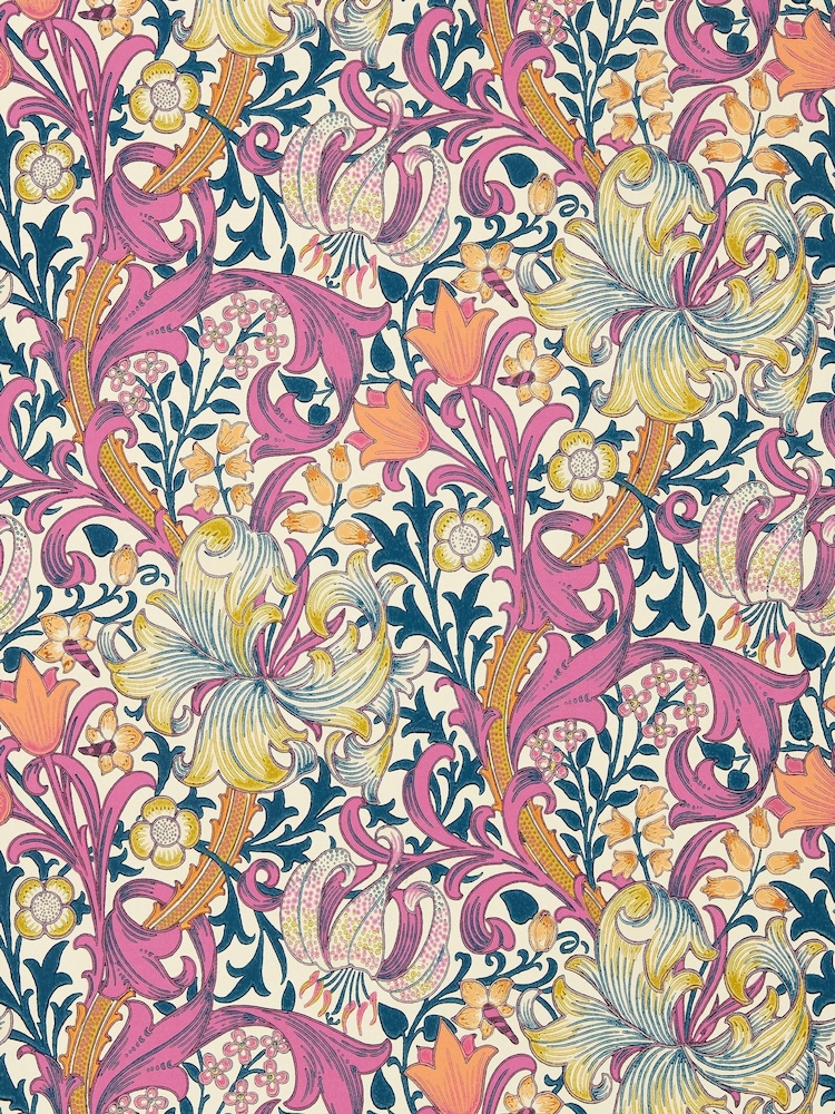 Morris & Co Pink Fizz Golden Lily Bedford Park A4 Wallpaper Sample - Image 1 of 1