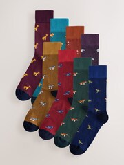 Blue/Red Safari Animals Fun Pattern Socks 8 Pack - Image 1 of 11