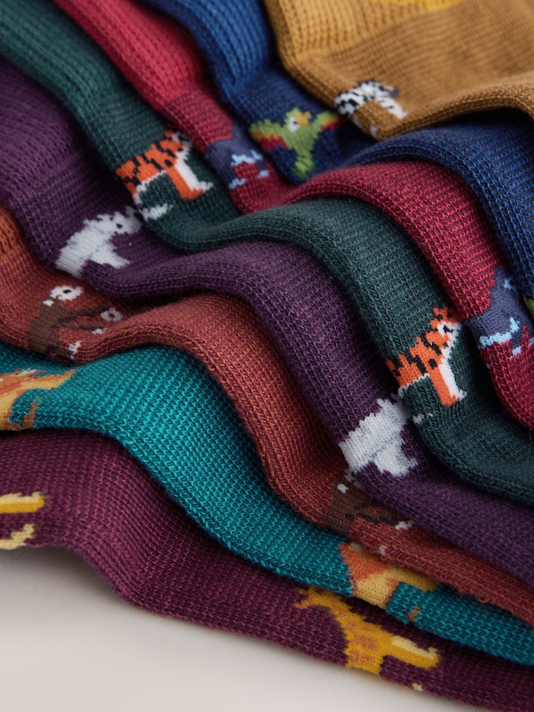 Blue/Red Safari Animals Fun Pattern Socks 8 Pack - Image 2 of 11
