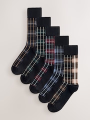 Black/Blue/Brown Check Pattern Smart Socks - Image 1 of 8
