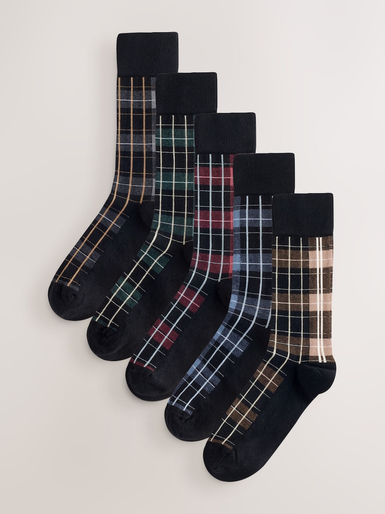 Black/Blue/Brown Check Pattern Smart Socks - Image 1 of 8