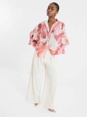 River Island Pink Ruffled Sleeve Floral Print Blouse - Image 2 of 6