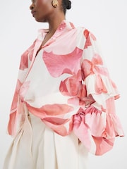 River Island Pink Ruffled Sleeve Floral Print Blouse - Image 3 of 6