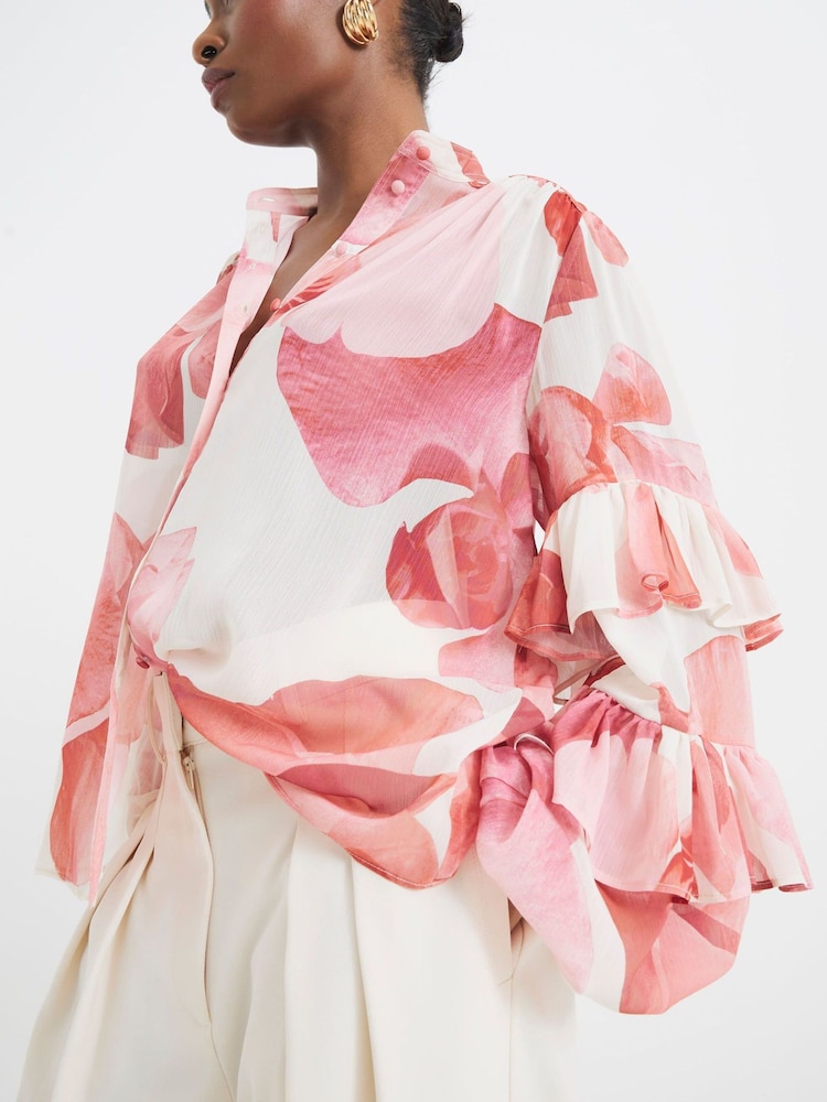 River Island Pink Ruffled Sleeve Floral Print Blouse - Image 3 of 6