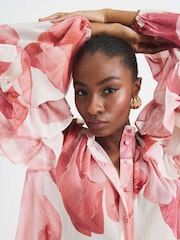 River Island Pink Ruffled Sleeve Floral Print Blouse - Image 4 of 6
