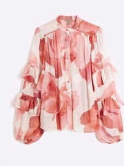 River Island Pink Ruffled Sleeve Floral Print Blouse - Image 5 of 6