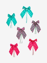 6 Pack Bright Stripey Bow Christmas Baubles - Image 1 of 3