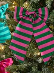 6 Pack Bright Stripey Bow Christmas Baubles - Image 2 of 3